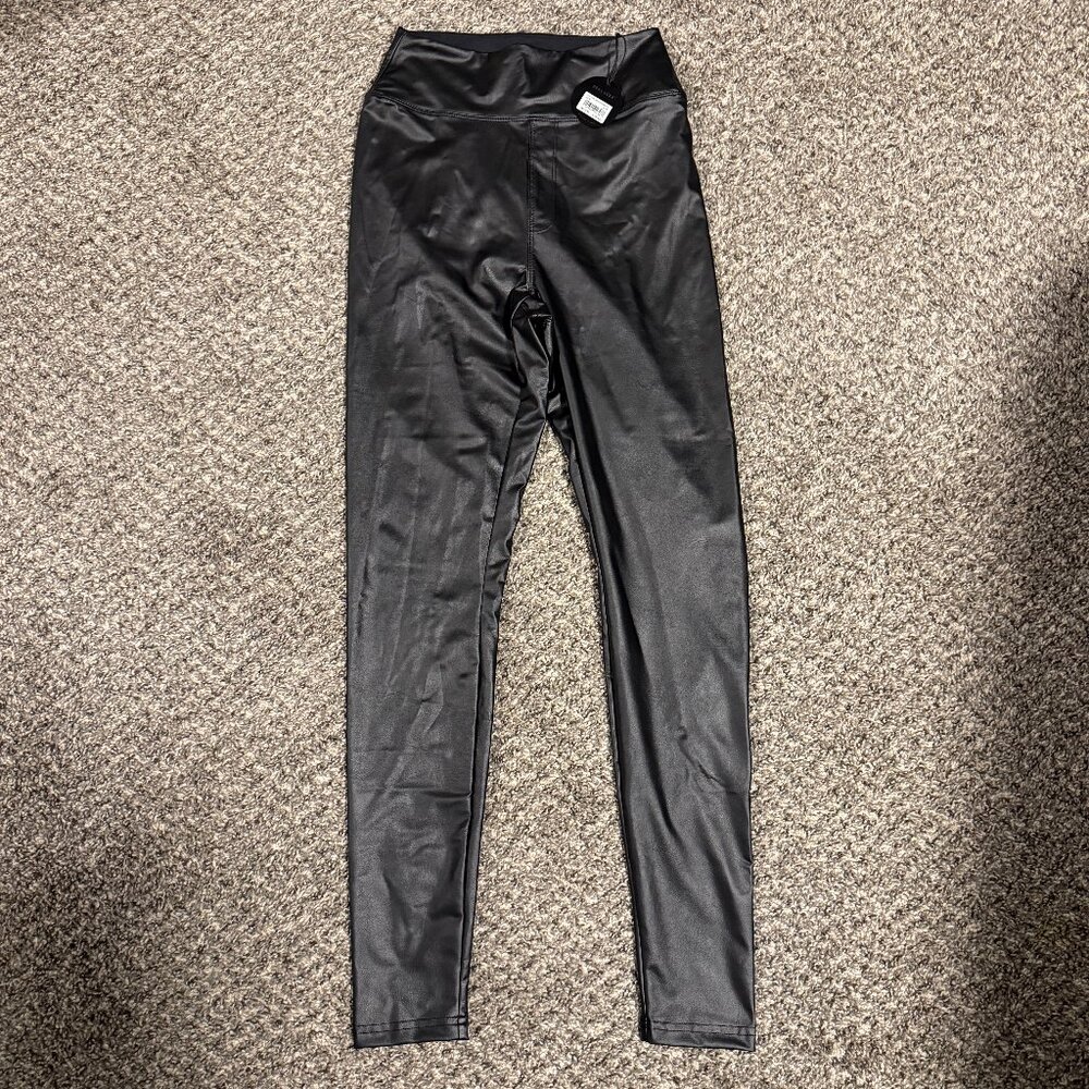 NWT Aerie Faux Leather Leggings Real Luxe High Rise Black M Vegan Leather